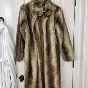 Faux fur brown midi coat. No pockets. Never worn